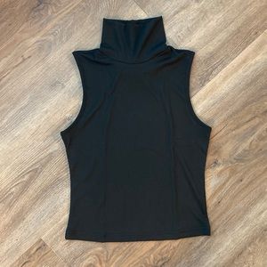Black High Neck Slim Fit Ribbed Turtleneck Tank Size Small